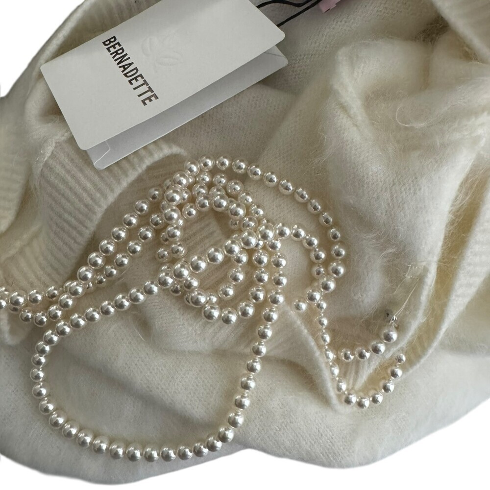 Bernadette Solène Brushed Cashmere Pullover Open Back Pearl Necklace White Small - Picture 9 of 15